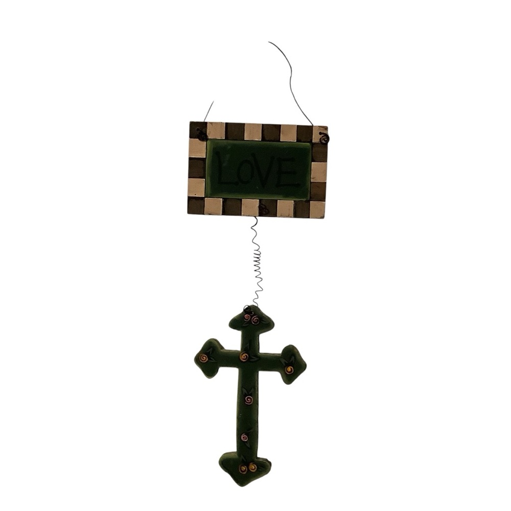 Charming Green Cross Wall Art with Love Sign. Great idea Wedding Gift.